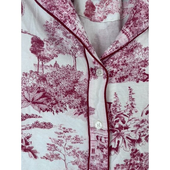 Soma women's large red ivory vintage antique patterned long sleeve pajama top - Picture 4 of 6